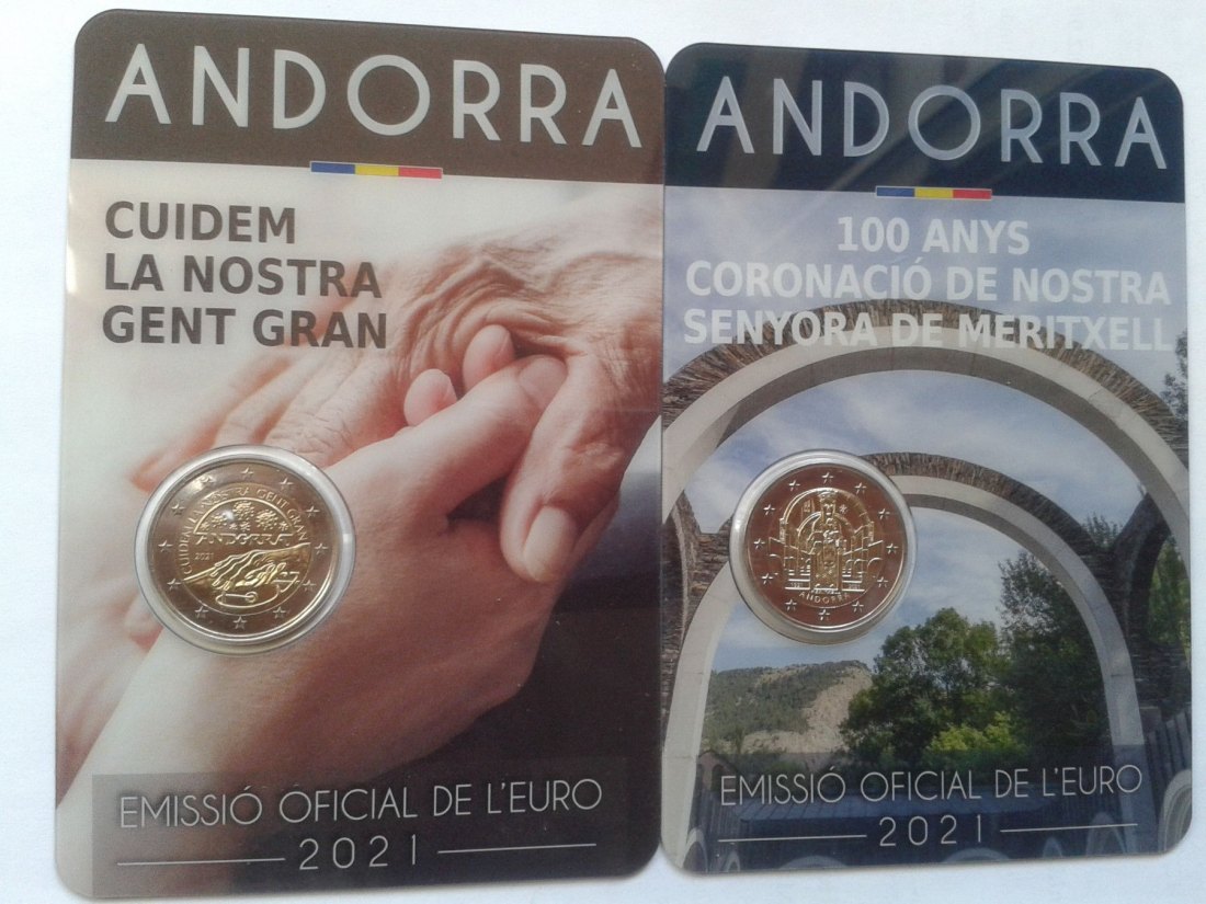  Original 2 x 2 euro 2021 Andorra Meritxell und Senioren in coincards   