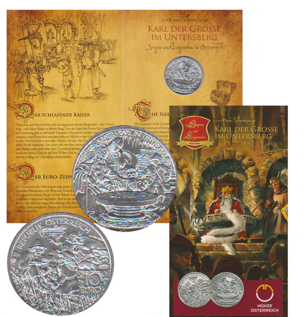  Offiz 10-Euro-Silbermünze Österreich *Karl der Große im Unterberg* 2010 *hgh* max 30.000St!   