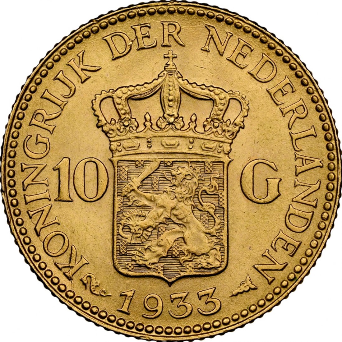  Niederlande 10 Gulden 1933 | NGC MS 63| Wilhelmina   