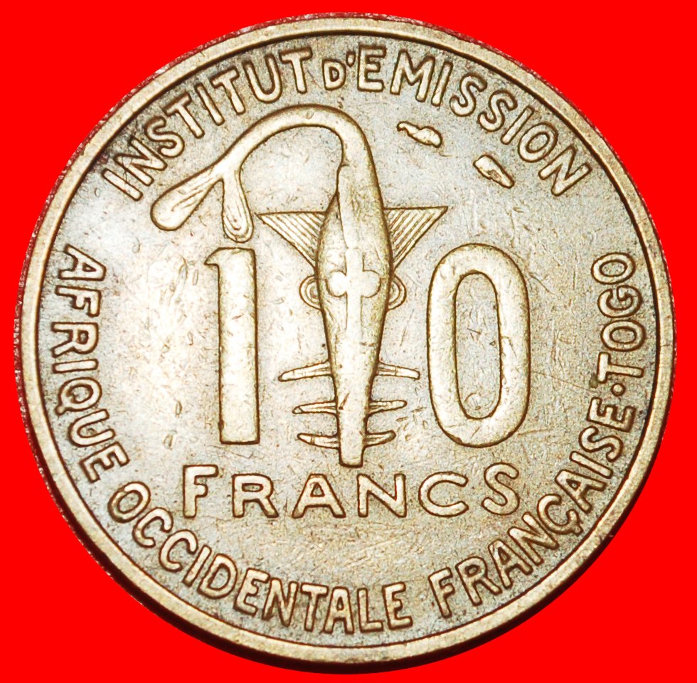  * GOLD SCHWERTFISCH FRANKREICH: FRANZÖSISCH-WESTAFRIKA ★ 10 FRANC 1957 TOGO! OHNE VORBEHALT!   