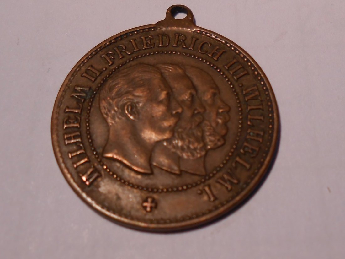  M.88. tragbare Medaille ohne Jahr, Bronze Wilhelm I., Friedrich III. und Wilhelm II, Drei-Kaiser-Jah   