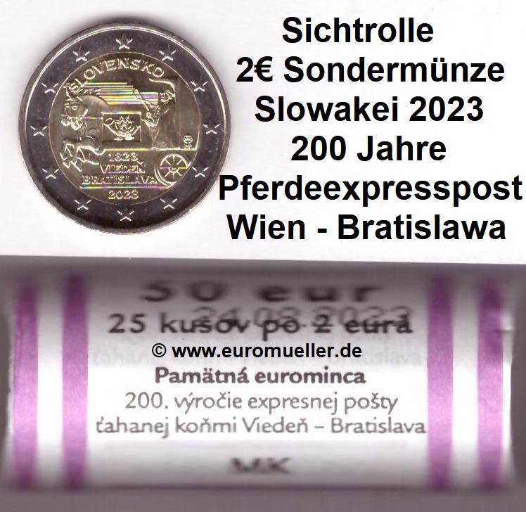 Slowakei Sichtrolle...2 Euro Gedenkmünze 2023...Pferdeexpresspost...unc.   