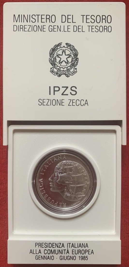  Italy 500 lire 1985 First Italian President of Common Market Silver BOX BU   