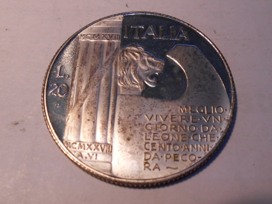  Medaille,MUSSOLINI • MCMXXVIII (1928),Italien 20 Lire P Medaillenausrichtung 0°- Kehrprägung   