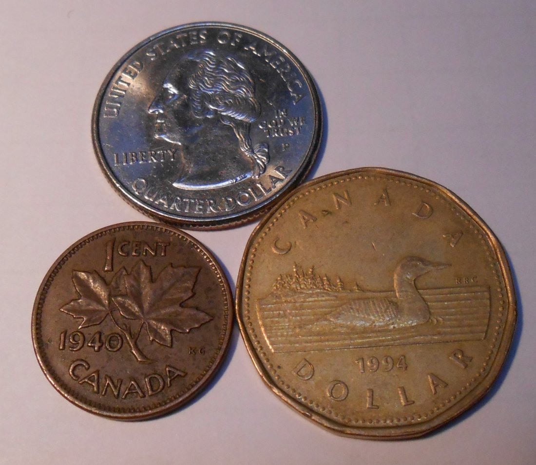 TK43 Kanada/USA 3er Lot, 1 Cent 1940, 1 Dollar 1994/USA - Quarter 2000 P (New Hampshire State Quart   