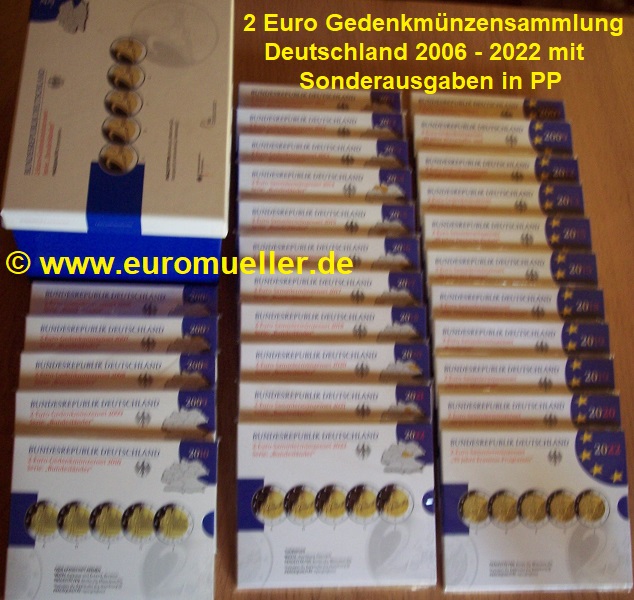 Deutschland 27x 2 Euro Gedenkmünzenset 2006-2022...PP im Folder   