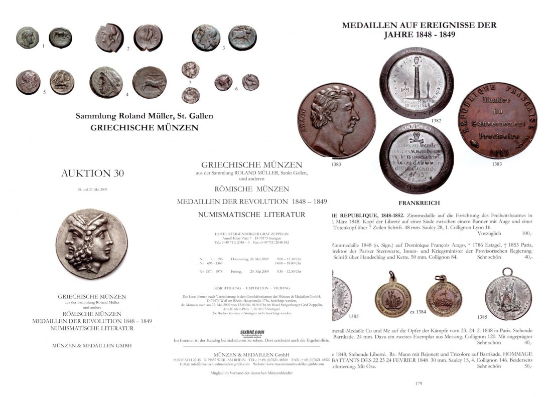  M & M GMBH Weil am Rhein 30 (2009) Sammlung MÜLLER Griechische Münzen ,Medaillen der Revolution 1848   