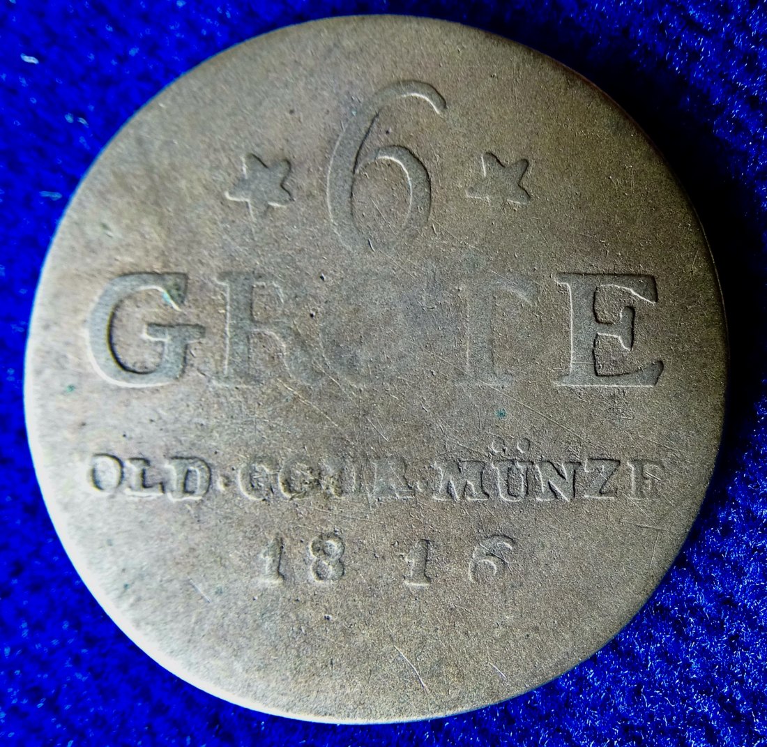  Oldenburg (Großherzogtum), 6 Grote 1816 Silber Münze   