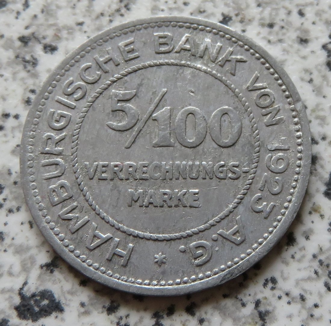  Hamburg - 5/100 Verrechnungsmarke - Hamburgische Bank von 1923 A.G.   