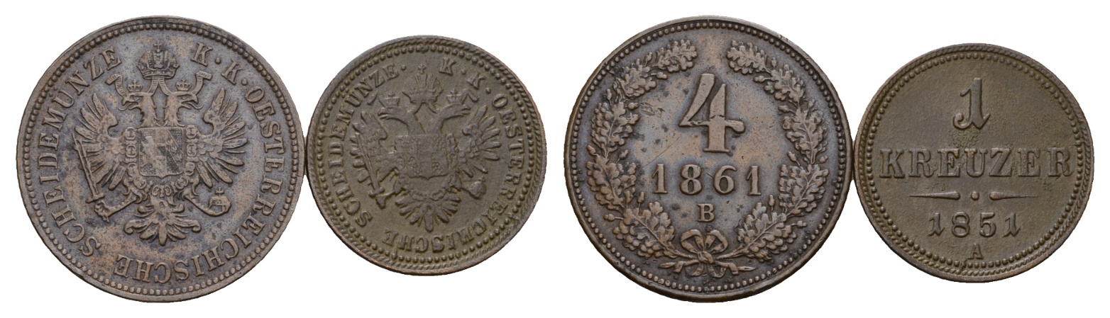  Österreich; 2 Kleinmünzen 1861/1851   