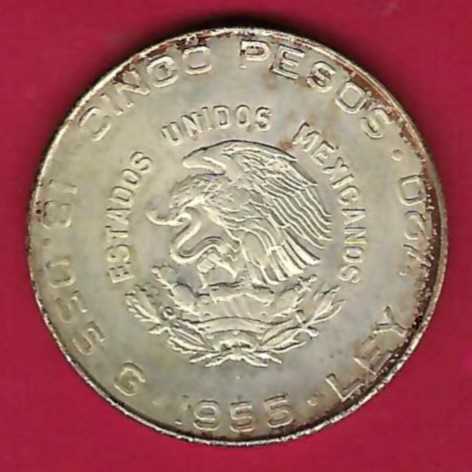  Mexico 5 Pesos 1955 Silber 18,05 g. Münzen und Goldankauf Golden Gate Frank Maurer AB010   