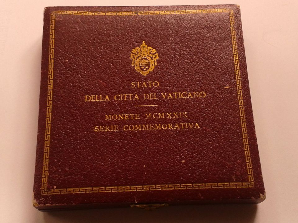  Original KMS 1929 mit 100 Lire 1929 Vatikan Gold Papst Pius XI. in Schatulle   