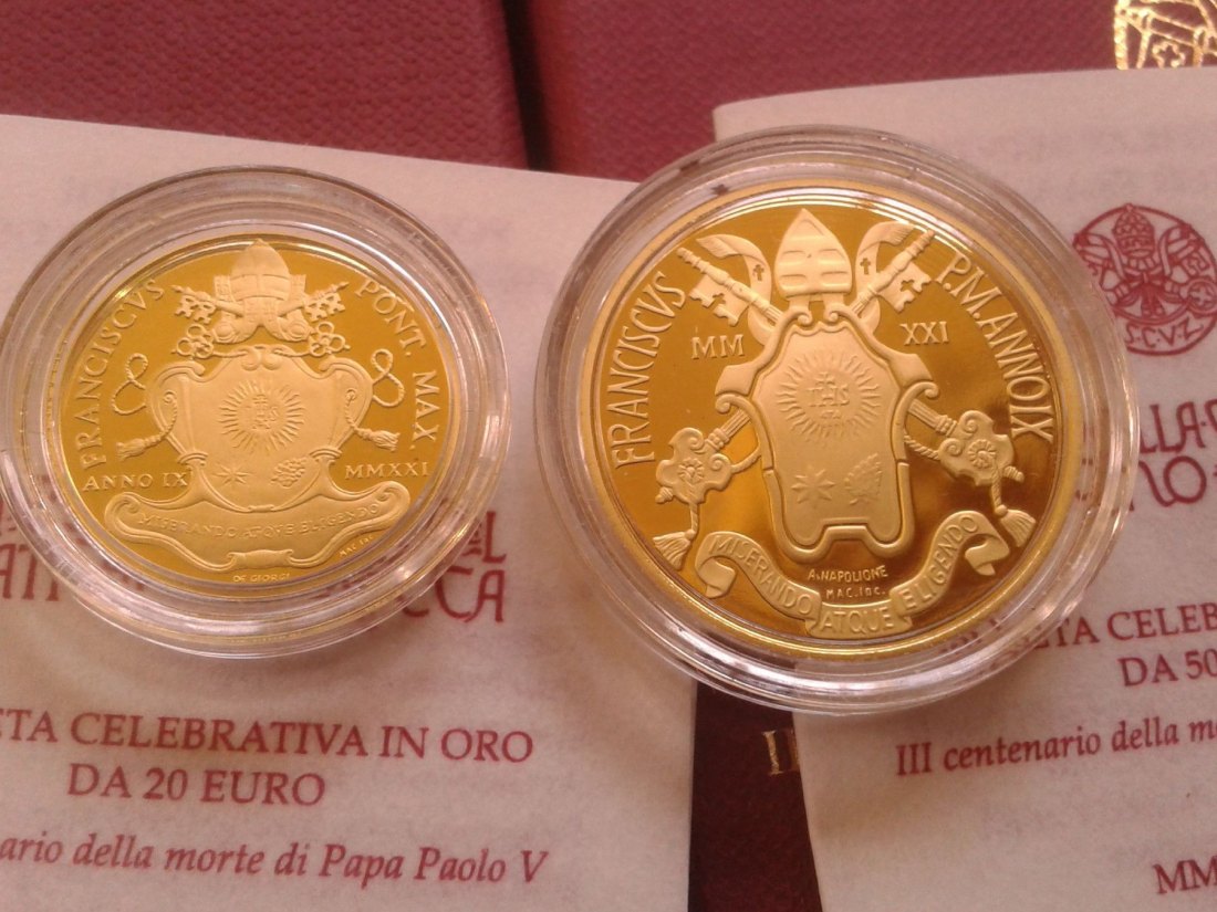  Original 20+50 euro 2021 PP Vatikan Gold Papst Paul V. Papst Clemens XI. 19,3g Feingold   