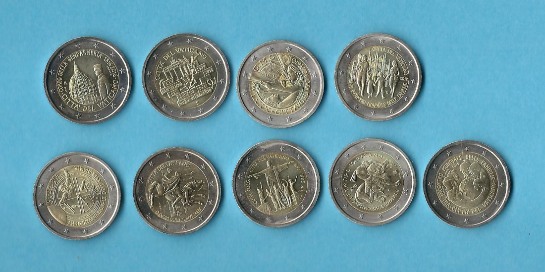  Vatikan 9x2 Euro Gedenkmünzen aus Folder Münzen und Goldankauf Frank Maurer Koblenz AB 121   