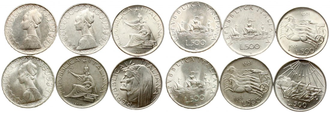  Italien: Lot von 6 Silbermünzen, zus. 66 Gram 835er Silber, hübsche Erhaltungen, siehe Bilder!   