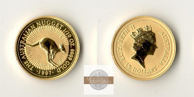 Australien MM-Frankfurt Feingold: 3,11g 15 Dollar Kangaroo 1997 