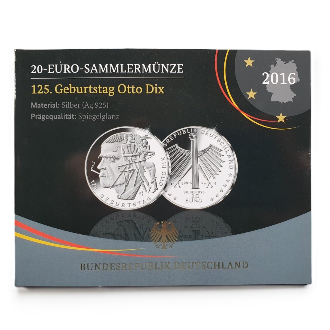  Deutschland 20 Euro 2016 G Sammlermünze 125. Geburtstag Otto Dix 925 Silber Spiegelglanz   