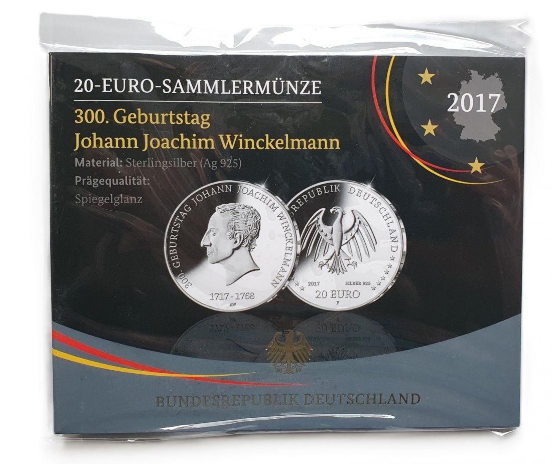  Deutschland 20 Euro 2017 F Sammlermünze Johann Joachim Winckelmann 925 Silber Spiegelglanz   