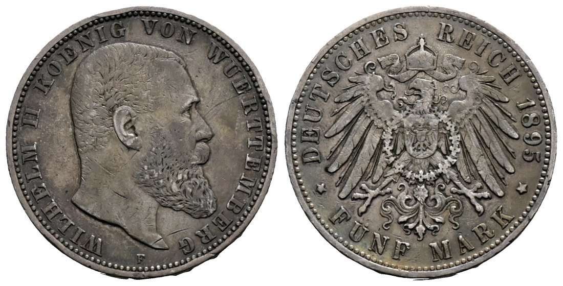 PEUS 1657 Kaiserreich - Württemberg Wilhelm II. (1891 - 1918) 5 Mark 1895 F Sehr schön
