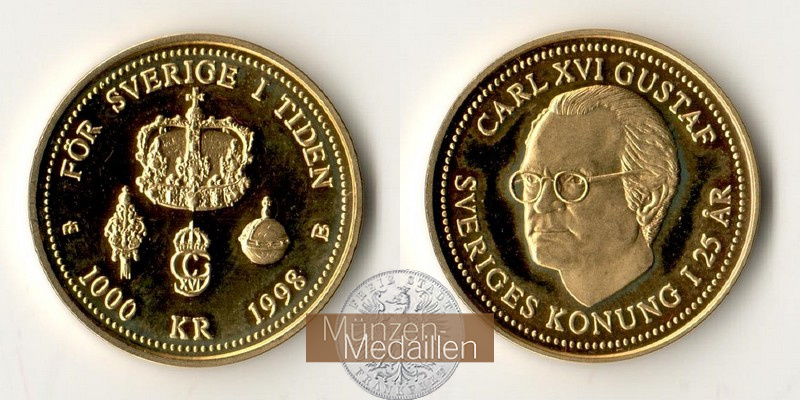Schweden MM-Frankfurt Feingold: 5,22g 1000 Kronen 1998 