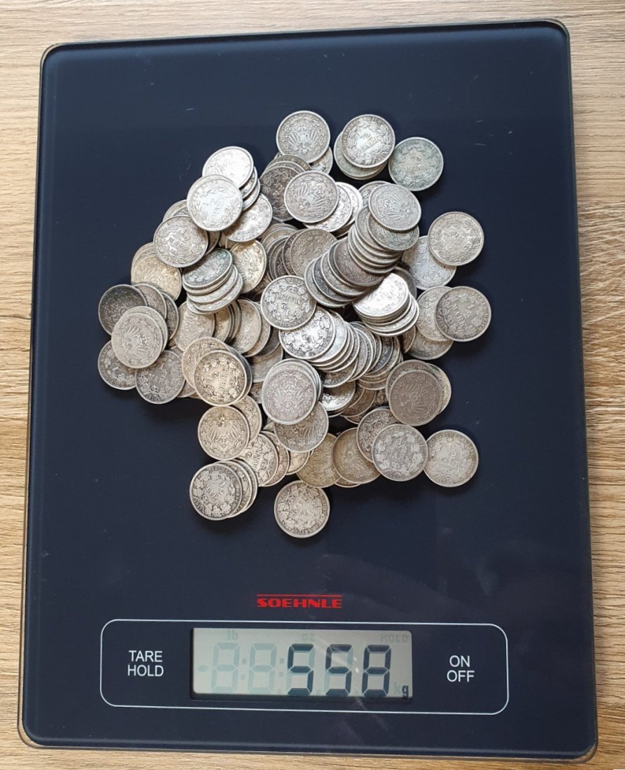  Kaiserreich Konvolut 200 x 1/2 Mark Silber Münzen 500 gr. Fein   