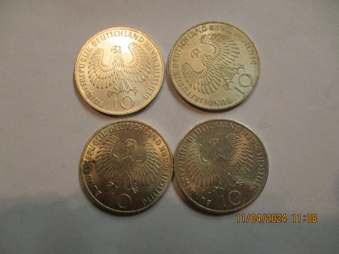  Lot - Sammlung 4 x 10 Mark 1972 Deutschland BRD Silbermünzen / ML7   