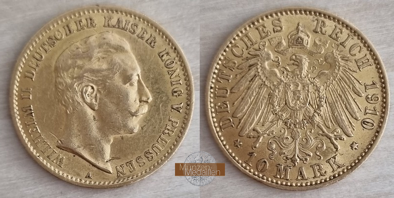 Preussen, Kaiserreich  10 Mark MM-Frankfurt Feingold: 3,58g Wilhelm II. 1891-1918 1905 A 