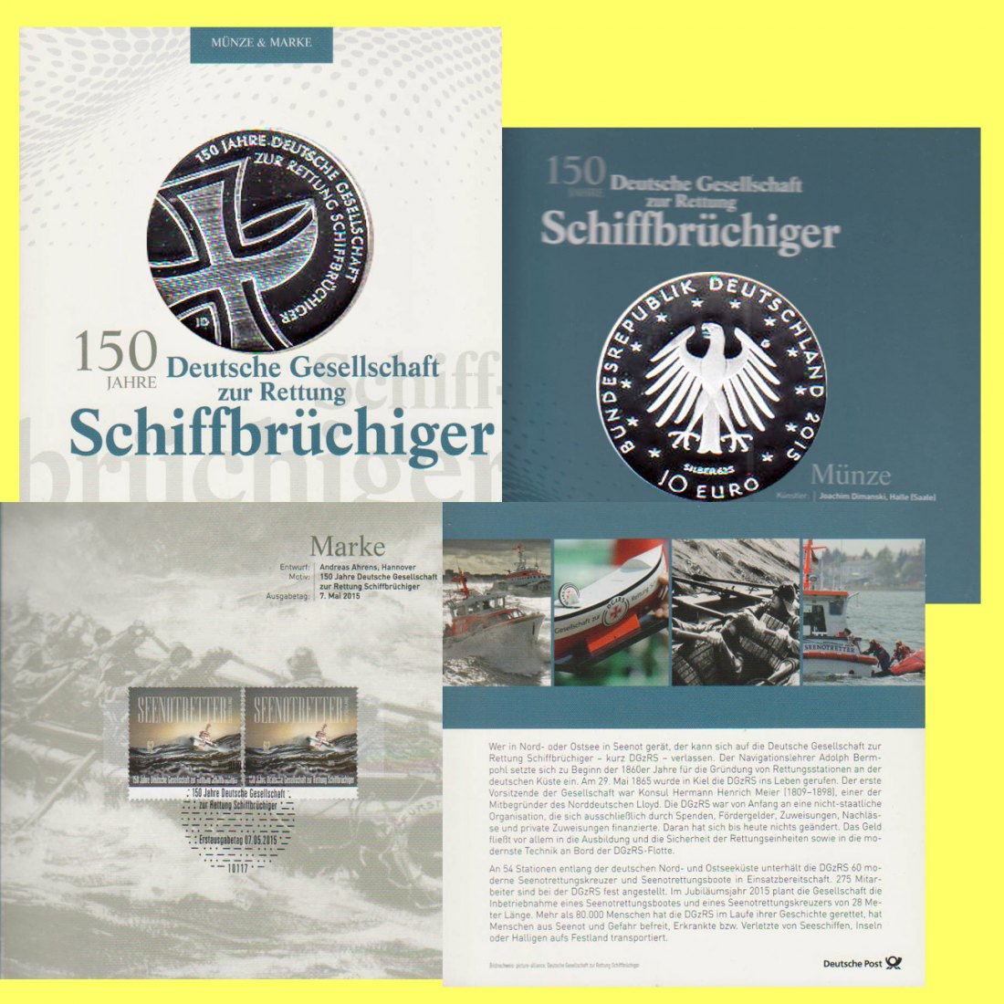  10 €-Silbermünze BRD *150 Jahre DGzRS* 2015 *PP* Postausgabe mit Briefmarken   