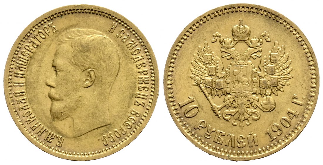 PEUS 1664 Russland 7,74 g Feingold. Zar Nikolaus II. (1894 - 1917) 10 Rubel GOLD 1904 AP Sehr schön +