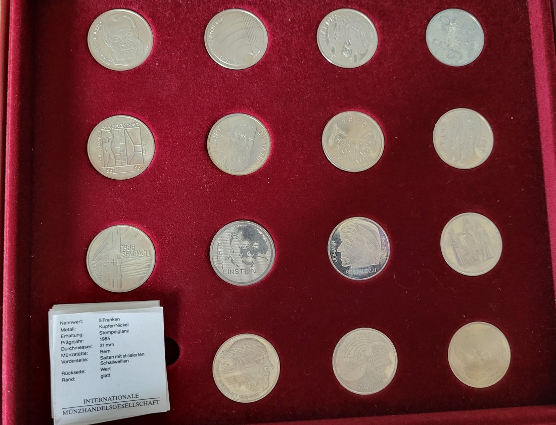  5 Franken 15 Stk. Ku/Ni Gedenkmünzen Schweiz Spittalgold9800 (1343   