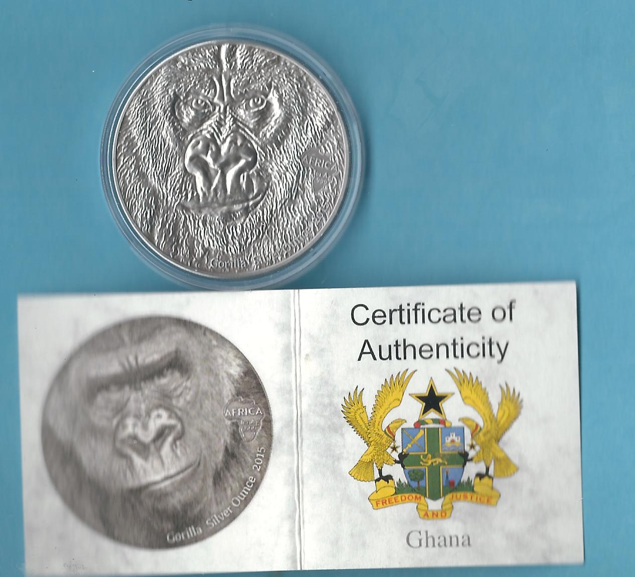  Ghana 1 Oz AG Gorilla 2015 Antik Finish 2000 Auflage st Münzenankauf Koblenz Frank Maurer AB 560   