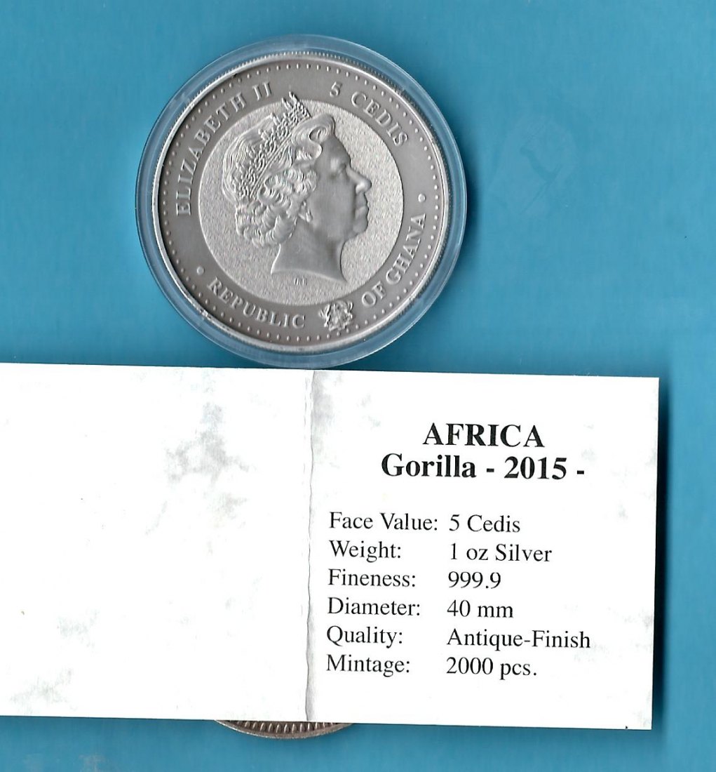  Ghana 1 Oz AG Gorilla 2015 Antik Finish 2000 Auflage st Münzenankauf Koblenz Frank Maurer AB 560   