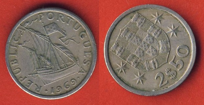  Portugal 2 1/2  Escudos 1969   
