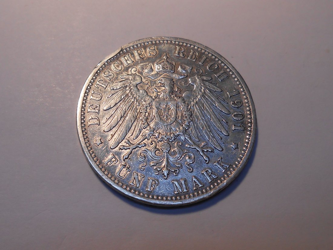  Kaiserreich Silbermünze 5 Mark 1901 G Baden   