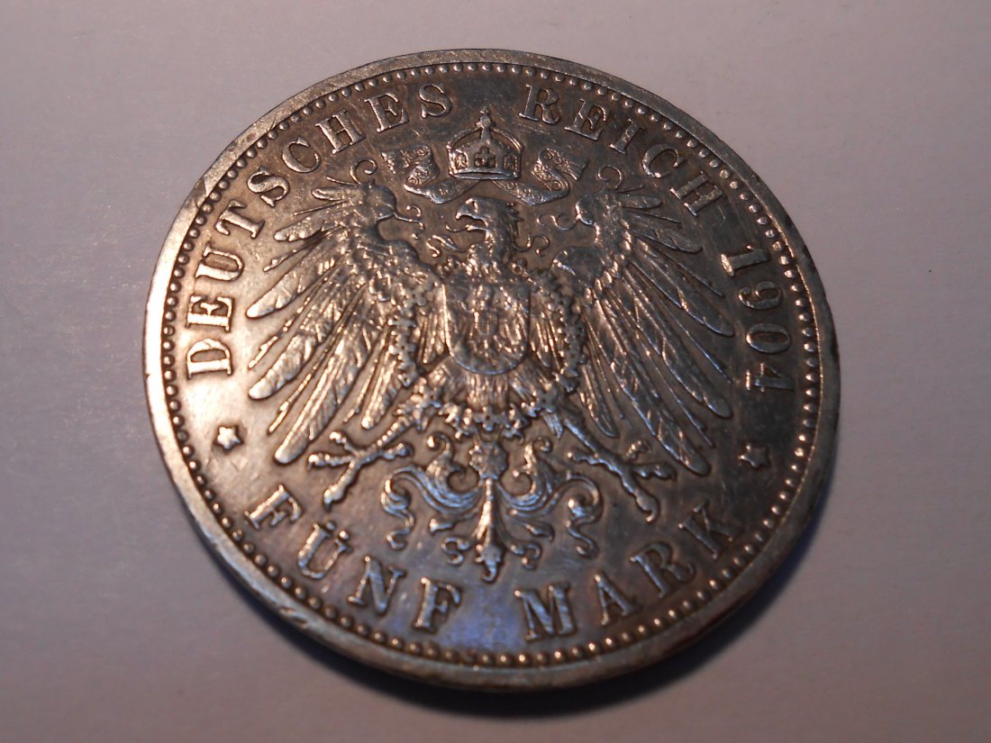  Kaiserreich Silbermünze 5 Mark 1904 G Baden   