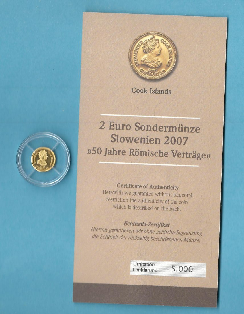  Cook Island 1 Dollar 2007 0,5 Gr. 999 Gold R.Verträge  Münzenankauf Koblenz Frank Maurer AB 685   