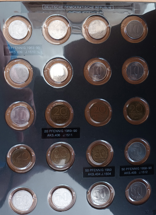  DDR; Lot (20 Stück); 10 Pfennig; 20 Pfennig; 50 Pfennig; 1950-1978   