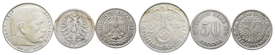  Deutsches Reich; 3 Kleinmünzen 1937/1876/1928   