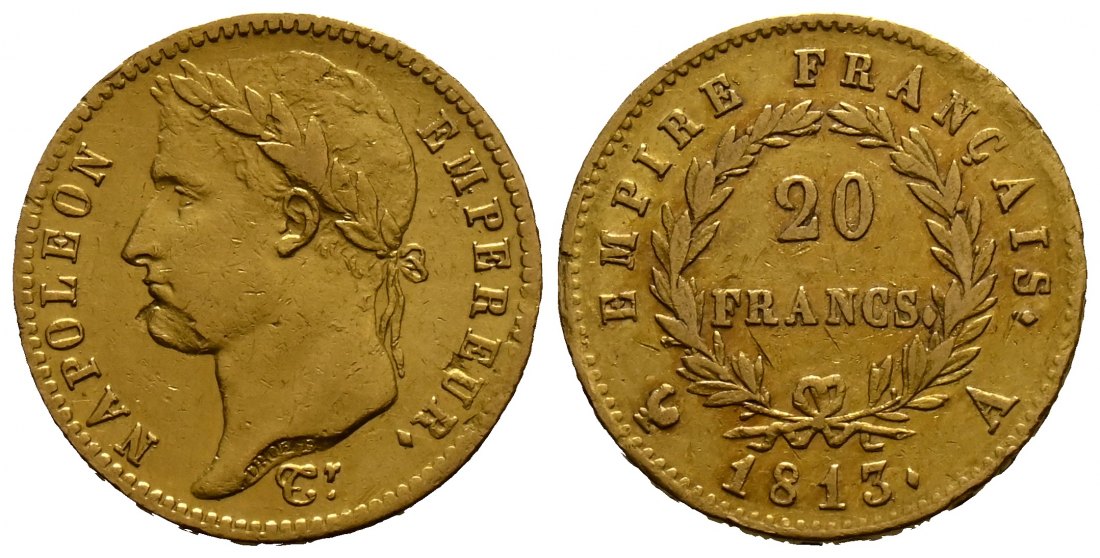 PEUS 1702 Frankreich 5,81 g Feingold. Napoleon I. (1804-1814, 1815) 20 Francs GOLD 1813 A Sehr schön