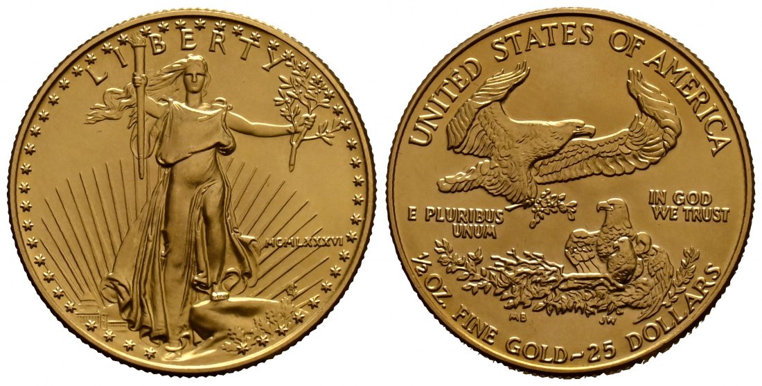 PEUS 1707 USA 15,55 g Feingold 25 Dollars GOLD 1/2 Unze 1986 Stempelglanz