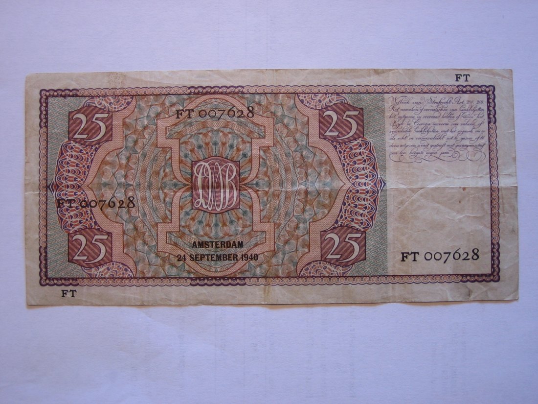  Niederlande Banknote 25 Gulden 1940   