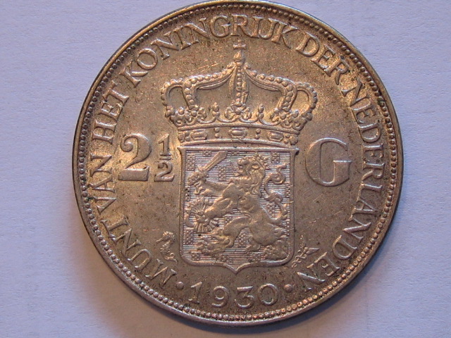  Niederlande 2 1/2 Gulden 1930 Silber   