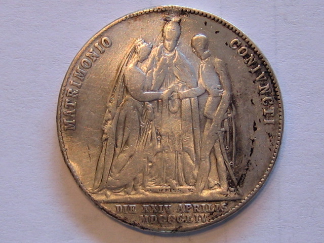  Österreich 1 Gulden 1854 Hochzeit Ferdinand-Elisabeth Silber   
