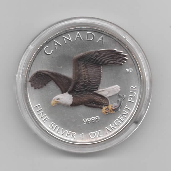  Kanada, Birds of prey, 5 Dollar 2014 Bad Eagle, Colormünze Farbmünze, 1 unze oz Silber   