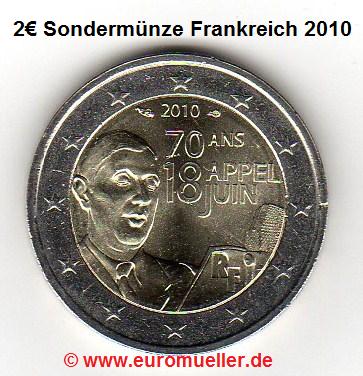 Frankreich 2 Euro Sondermünze 2010...70. J. Apell des 18. Juni C. de Gaulle   