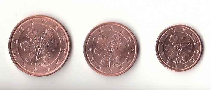  1 ,2 und 5 Cent Deutschland 2004 G Karlsruhe prägefrisch b.   