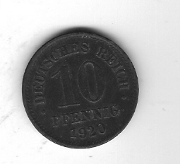  10 Pfennig Zink 1920      Jäger Nr.299   