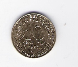  Frankreich 10 Centimes Al-N-Bro 1997   Schön Nr.229   