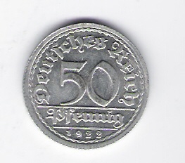  50 Pfennig Al 1922 D    J 301   