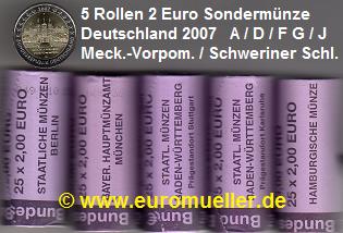 Deutschland alle 5 Rollen...2 Euro Sondermünzen 2007...Meck.-Pom.   